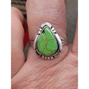 Signed Calvin Spencer Navajo Ring Sterling Silver Green Mojave Turquoise Size 8